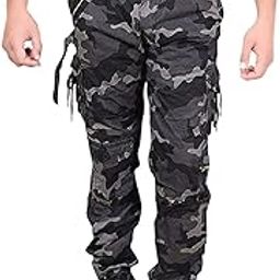 Men's Cotton Relaxed Fit Zipper DORI Slim fit Cargo Jogger Pants 6 Pocket (Black/White Camouflage)-image-2