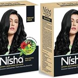 Nisha Natural Henna Powder for Hair Colour, Natural Black Semi-Permanent Hair Color, Herbal Conditioning Hair Dye for Silky & Shiny Soft Hair Colour for Men & Women 60g (Pack of 2)-image-84