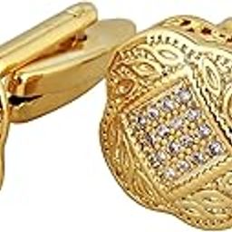 Unique Men Jewelry Gold Plated with AD Stones Sleeve Button Formal Cuff Button Wedding Shirt Button, Suit, Blazer Cufflinks Pair Gift Set for Men (460-CHC4-1082)-image-34
