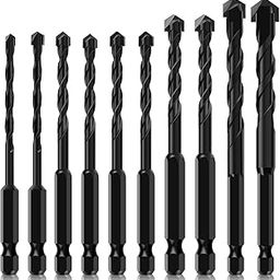 10Pcs Masonry Drill Bit Set, 4/5/6/8/10/12mm High Speed Steel Hex Shank Concrete Drill Bit Set Fast High Precision Punching Drill Bit Kit to Help Drill Through Concrete Brick Ceramic Pots Cinder Block-image-24