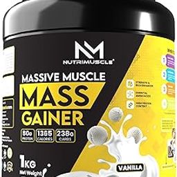 Nutrimuscle ® Massive Muscle Mass Gainer - 1 Kg - Vanilla Flavour - For Muscle, Mass and Strength Gain - Contains Creatine, Complex Carbohydrates and Protein-10