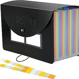 NISUN 24 Pockets File Organizer, A4/Letter Size Portable Accordion Folder, Expanding File Folder, Document Organizer, Adjustable Buckle Folder with Labels for School, Home & Office-Black (33 * 24cm)-23