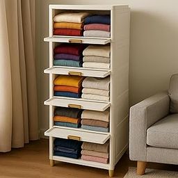 mechdel Cupboard Rack for Clothes Plastic Cabinet for Storage Foldable Wardrobe for Clothes Plastic Cloth Rack for Storage Clothes Storage (Cupboard Rack-1 Door - White, 4PCS)-15