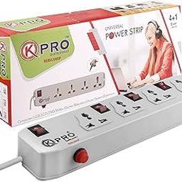 KEBILSHOP 4+4 Extension Board/Cord,Power Strip,4 Universal Sockets 4 Individual Switch with Indicator,SafetyFuse,Upto 10 Amp with 15 feet/4.5 M Cable (4 Socket+4 Switch)-28