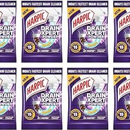 Harpic Drain Xpert Drain Cleaning Powder (50g x 8) | Removes Blockages in Pipes, Sinks & Septic Tanks| Works within 30 minutes | Melts Grease & Dissolves Hair-image-41