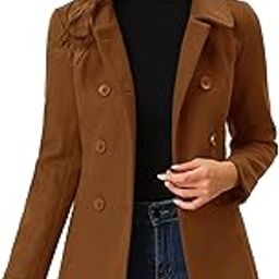 Women's Peter Pan Collar Double Breasted Winter Long Trench Pea Coat, Dark Brown, Medium-picture-32