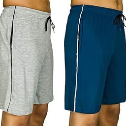 Men's Regular Fit Shorts with Zip Pocket 36-38 Inch Waist Combo Pack of 2 Melange Blue-image-22