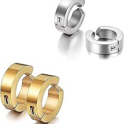 2 Pair Silver Gold 316L Stainless Steel Studs Earring Bali Non Pierced Earrings for Men and Boys | Fashion Non Piercing Earrings for Men-image-78