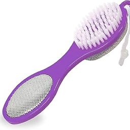 4 in 1 Pedicure Tool for Rough & Dry Feet Dual-Sided with Pumice Foot Tool Stone Soft Brush Steel Scrubber & Emery File Softens Hard Foot Corns & Calluses (Purple)-picture-10