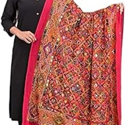 Cotton Women/Girls Kutch Ari Work Embroidery Dupatta-01, Pink-14