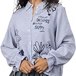 Popeye Collection: Happy Olive Women and Girls Full Sleeves Collared Neck Button Front Blue Printed Cotton Viscose Blend Oversized Fit Boyfriend Shirts-image-80