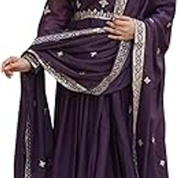 Women Faux Silk with Heavy Embroidery and Sequence Work Designer Anarkali Gown for Women's 3/4 Sleeve Gown with Matching Dupatta Set-picture-15