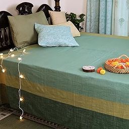 Peepul TreeTeal Cotton Bed Cover | Marigold Collection90 x 104 Inches-image-34