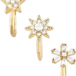 Set of 3 Gold Tone Cubic Zirconia Contemporary Brass Clip On Nose Pins For Women-ZPFK17364-97
