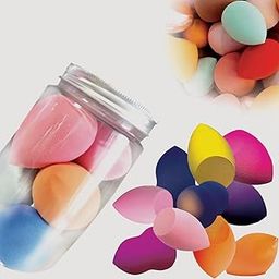 TEMPERIA (10 pcs) Beauty Blender Set with Plastic Jar - Soft Powder Puff Face Makeup Sponge for Liquid Foundation, Creams, Powders, Wet and Dry Makeup - Multicolour-16