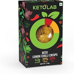 Ketolab Keto Lemon Chilli Crisps, 175 Gms (Pack of 2) 4.2g Net Carb & 23% High Protein/Serving, Identical to Regular Crisps, Low Carb, High Fibre, Low GI, Keto Diet, Weight Loss, Diabetic Friendly-image-1