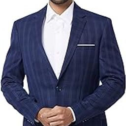 Men's Regular Fit Checks Pattern Poly Viscose Blend Notch Lapel Long Sleeve Formal Jacket-6