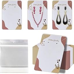 DEEPTAGS Jewellery Display Card with Transparent Plastic Bags for Bracelet, Earring, Necklace, Jewelry - White & Cream, 100 PCS-image-18