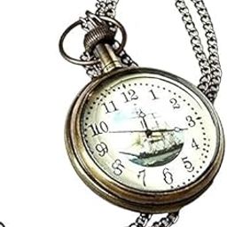 2" Brass Pocket Watch Clock with Chain & Leather Case-image-91