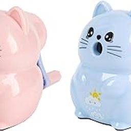 Kinbor Cute Animal Pencil Sharpener for Kids |CAT Shape | Manual Crank Sharpener with Shavings Container | Adorable Cartoon Design | Dust Free Sharpening | Perfect for School & Home Use-image-59