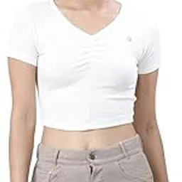 lovable sport Lovable Women's Cotton Blended Short Sleeves Skin Fit V Neck Crop Top-Stunner Tank-02-picture-1
