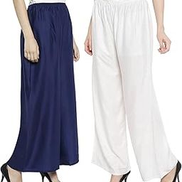 Women's and Girls Cotton Reyon Regular Fit Palazzo Pants/Trouser - Combo Pack of 2-image-97