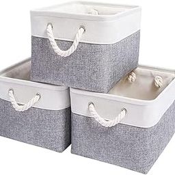PROSFIA Storage Bins - Storage Baskets for Organizing with Handles Baskets Gifts for Empty White and Grey, Foldable Storage Bin box (PACK OF 3)-5