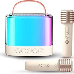Mini Karaoke Machine with 2 Wireless Microphones Portable Bluetooth Speaker with RGB Light, Singing Machine with Echo and Vocal Cut, Supports TF, AUX-in, for Home Party, Meeting-11