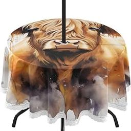 Wajiw 60 Inch Indoor Outdoor Round Tablecloth with Umbrella Hole and Zipper Waterproof Patio Table Cover for Camping Dining Room Party Outdoor Picnic,Highland Cow-image-67
