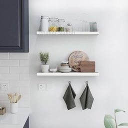 Lenakel Sizkon® Beautiful Wall Mounted Floating Wall Shelf | Display Wall Rack Shelves for Living Room | Bedroom Home Decoration Shelf (Large (18x 6 inches), Set of 2 (White))-image-97