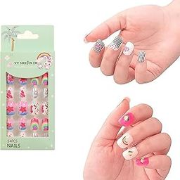 MILAPARK CRAFTS 24 Pcs Kids Press On Nails for Girls – Assorted Cute Cartoon Designs (Unicorn, Rainbow, Stars, Hearts, Cupcakes & More) | Acrylic False Nails, Reusable, Easy to Apply, Gift for Birthday & Party (Multicolor, 1 Box)-27