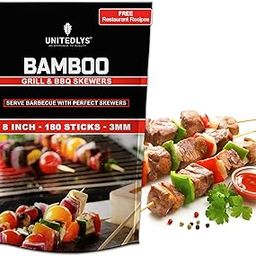 Unitedlys® Bamboo Skewers Sticks 8 inches 3mm Pack of 180 | Barbeque Stick for Microwave Oven & Pan | Skewers for Grilling Kabab Stick | Barbeque Grill Wooden Stick | Barbeque Bamboo Sticks-image-6