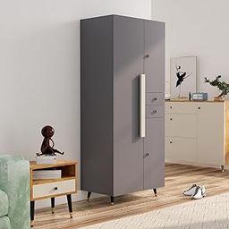 Bniture Wooden Almirah for Clothes, Door for Bedroom, 2 Door Wardrobe with Drawer & Hanging Space (45D x 75W x 180H CM) | 3 Year Warranty 2 (Slate Grey)-image-9