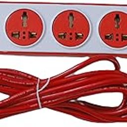 New Ext-404-Red Board 10amp Current Power Strip with 2.5 Universal Sockets, Extra Long Red Cable, Multisocket Power Board White and Red-image-4