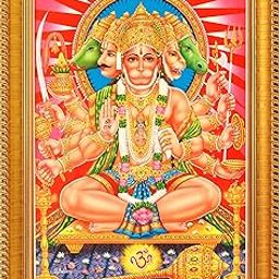 Paljji Handicrafts Wood Panchamukha Hanuman Panchamukhi Anjaneya Panchmukhi Bajrangbali Bhagwan Panch Mukhi God Photo Frame, Small Size For Pooja Room 6 * 8 Inch, Rectangular, Wall Mount-image-8
