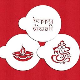 Haoser 3 Pcs Diwali Cookie Stencil Set – Happy Diwali, Diya & Ganesha Design | Reusable Cake & Coffee Decorating Template | Rangoli Stencil for Festive Craft & DIY Decor-image-91