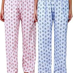 Omney trandy fasionable Women's Cotton Floral Printed Pyjama/Track Pant Lower, colour-Blue pink diwali,depawali,fastivel,Free Size Combo of 2-image-3