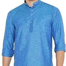 Linen Regular Short Kurta with Full Sleeves for Men-image-81