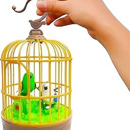 VGRASSP Sound Activated Chirping Bird in Hanging Cage - Beautiful Pinjra Bird Toy for Kids with LED Light- Clap to See The Moving Beak and Flapping Wings - Color and Design As Per Stock (Design 2)-image-18