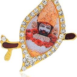 Brass Gold Plated Engraved/Studed Image of Khatu Shyam Ji Pin Brooch Clothing Accessories-23