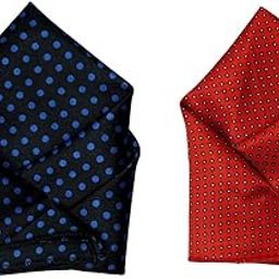 Men’s Pocket Square Set – Black with Blue Polka Dots & Red Micro Dot – Satin Handkerchief Combo for Suits, Blazers & Ethnic Wear-image-87