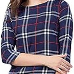 Blue Check Box Fabric American Crepe Top Regular Fit (S)-image-59