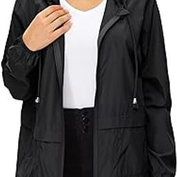 Lightweight Rain Jackets for Women Waterproof Windbreaker Jacket Women Packable Raincoat Rain Coats with Hood, Black, 3X-Large-53