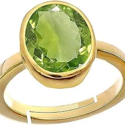 jagdamba gems 12.25 Ratti AA++ Quality Certified Natural Green Peridot Gemstone Gold with White panchdhatu Metal Adjustable Ring/Anguthi for Men and Women-picture-45