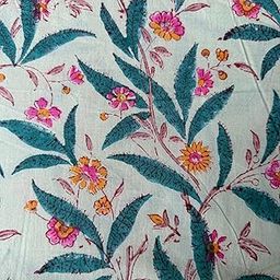 Floral Hand Block Printed Running Fabric | Natural Dyed Dress Materiel | Jaipuri Printed Materiel | 100% Cotton Salwar Suit Dress Material | Sanganeri Print Fabric (Pestal Green, 2.5 Meters)-image-29