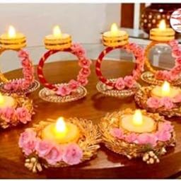 Divyakosh Namoarihant Artificial Gold Plated Flowers 8 Pcs Tealight Holder Rangoli with Stiff Packing - (No Breakage/Transit Damage),Gold Plated,Gold Plated-image-27