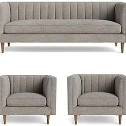 Modern Tufted Sofa and Armchair Set – 3-Piece Living Room Furniture, Linen Upholstery, Mid-Century Design, Beige (Grey)-image-53