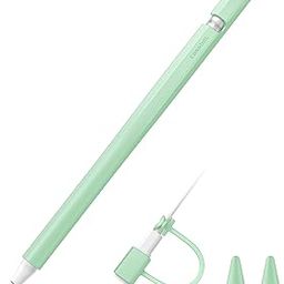 Fintie Silicone Sleeve for Apple Pencil 1st Generation, Ultra Light Pen Skin Case Cover Soft Protective iPad Pencil Grip Holder with 2 Nib Covers, Cable Adapter Tether, Green-image-37