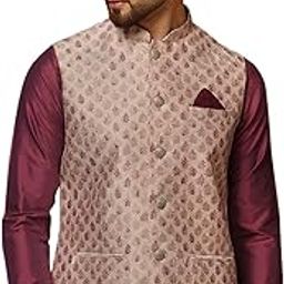 Men's Nehru Jacket Ethnic Festive Traditional Waistcoat Cream Cotton, Regular Fit-image-27