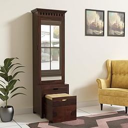 Craftswood Solid Wood Dressing Table with Mirror & Storage – Walnut Finish | Elegant Wooden Vanity Table with Organizer & Stool | Premium Bedroom Furniture for Makeup & Grooming-16